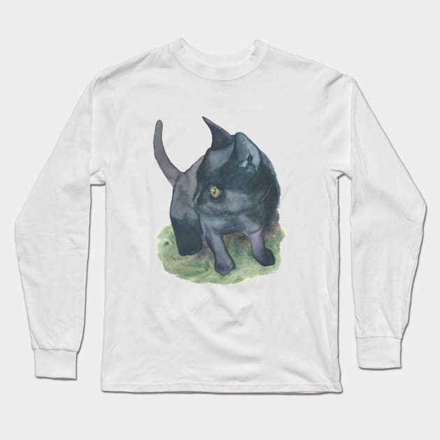 Black kitten Long Sleeve T-Shirt by Sharon Rose Art